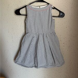 Crewcuts Charcoal and White Striped Sleeveless Dress with Coral Trim